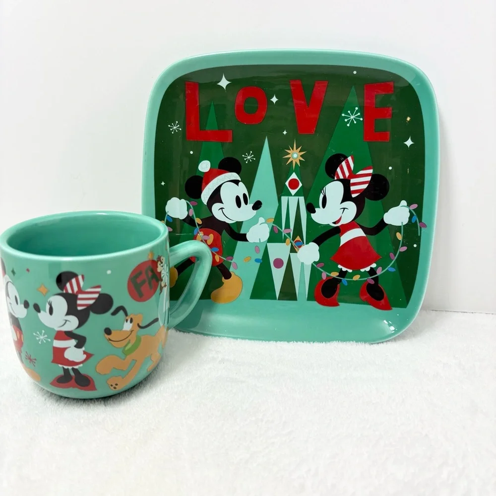 Disney Green Mickey‎ and Minnie Love Mug and Plate